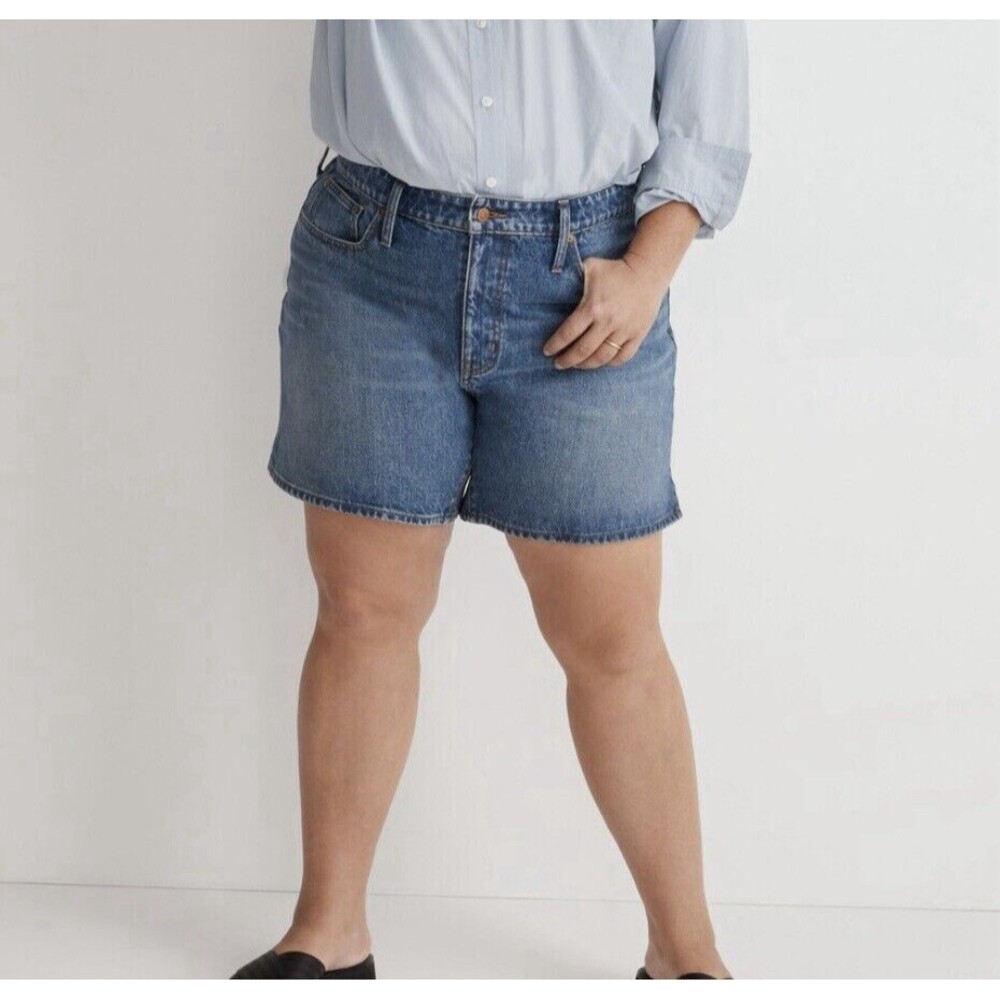 MADEWELL Plus Relaxed‎ Mid-Length Denim Shorts Kimbrough Wash Side Slit 24W NWT
